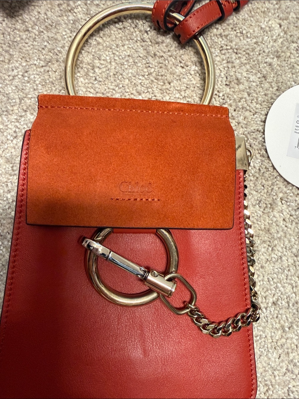 Chloe Faye Small Leather & Suede Crossbody Bag in Orange